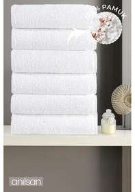 Resim 6'lı Beyaz El Havlusu - 50x90 Cm, 225 Gr, %100 Pamuk, Spa Ve Otel Havlusu, Günlük Kullanıma Uygun Beyaz 