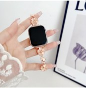 Resim iOs Watch Uyumlu Seri Ultra 1 2 49mm Çiçekli Ve Kalp Zincir Detaylı Bileklik Tasarım Kordon 
