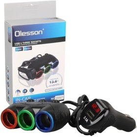 Resim Olesson 1633 12-24V 3lü Usbli 120W 80CM Kablolu Dijital Ekranlı Araç Çakmak Çoklayıcı 