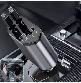 Resim Turcoshop11 4'ü 1 Arada Hızlı Geri Çekilebilir Araba Şarj Cihazı Usb C Adaptörü Voltaj Göstergeli Uzay Grisi 