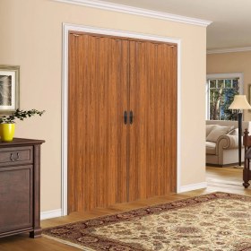 Resim Faran Dekorasyon 305 x 230 Ceviz Renk Camsız Çift Açılım Pvc Akordiyon Katlanır Kapı FRNAKMODEL-330 