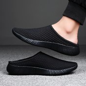 Resim Unisex Nefes Alabilen Mesh Ekmek Başlığı Terlikler, Rahat Düz Renk Kumaş Üst ve İç, EVA Taban, Tüm Mevsimler Yaz Kaydırmaz No-Heel Loafers 