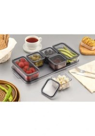 Resim Renklimestore Tepsili Lüx 6 Bölmeli Kahvaltılık Seti, Şık ve Fonksiyonel Tepsili Lüks 6 Bölmeli Kahvaltılık Seti 