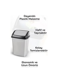 Resim Kapaklı Plastik Çöp Kovası - Ev Ofis Banyo Mutfak Tezgah Üstü Çöp Kovası Gri 2,5 Litre Gri 