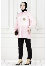 Resim Sevitli Cebi Arı Detaylı Keten Tunik-pembe-3871-pembe Pembe 