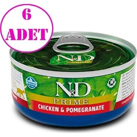 Resim N&D Prime Tahılsız Tavuk Etli ve Narlı Yetişkin Kedi Konserve Mama 6 x 70 G 