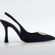 Resim Siyah Mat Saten Tokalı Kadın Topuklu Ayakkabı Siyah 