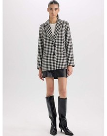 Resim DeFacto Oversize Geniş Kalıp Ceket Yaka Düğmeli Tweed Desenli Blazer Ceket V2814AZ24AUBK81 Siyah 