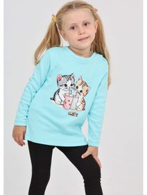 Resim Toontoy Kız Çocuk İkili Kedi Baskılı Sweatshirt Koyu Sarı 