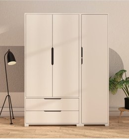 Resim VM VERTEX MOBİLYA Flora 3 Kapaklı 2 Çekmeceli Gardırop Beyaz Elbise Dolabı 