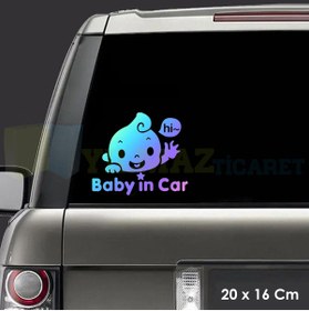 Resim yılmazetic Gülen Bebek Arabada Bebek Var Hologram Oto Araba Sticker Etiket Renkli Aksesuar Çıkartma 20 X 16 Cm 