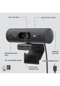 Resim Otomatik Işık Düzeltme, Gösteri Modu, Çift Gürültü Azaltıcı Mikrofon, Grafit Özellikli Logitech Brio 500 Full Hd Web Kamerası 
