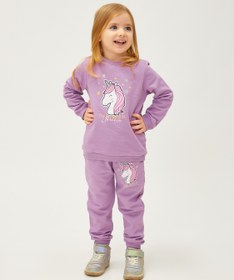 Resim Kız Bebek Unicorn Baskılı Jogger Eşofman Altı Beli Lastikli Pamuklu Şardonlu 