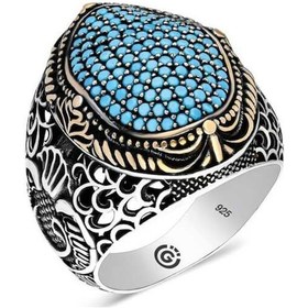 Resim Gümüş Turkuaz Zirkon Taşlı Oval Erkek Yüzük (546038511) 