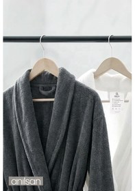 Resim %100 Pamuk Unisex Antrasit Bornoz - Şalyaka Otel Bornozu, Spa Için Ideal, Günlük Kullanıma Uygun Antrasit 