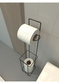 Resim Zabata Tuvalet Kağıtlığı Wc Kağıtlık Yedekli Metal Tuvalet Kağıdı Standı Tutacağı Askısı Siyah 