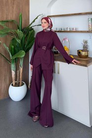 Resim Hazamoda Cift Ön Detaylı Pantolon Takım Mürdüm 