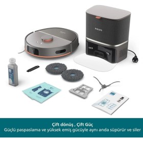 Resim Philips Homerun 5000 XU5100/10 Akıllı Robot Süpürge ve Mop 10000PA Otomatik Boşaltma Istasyonu Çizgi Lazer Haritalama Dolanma Önleme Gri 