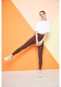 Resim Thiff Gymwear Kahverengi Yüksek Bel Sıkılaştırıcı Toparlayıcı Kışlık Şardonlu Dalgıç Kumaş Spor Günlük Tayt Kahverengi 