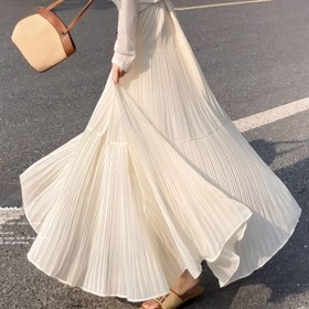 Resim Kadınların Fransız Tarzı Moda Uzun Etek, Rahat, Bol Kesim, Kemer Yok, Düz Renk, Normal Uzunluk, Yaz, Pileli Alt, Polyester, Esnemez, Astarlı, Plaj, Parti, Seyahat İçin 