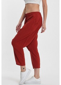 Resim Maxi Boy Kiremit Çift Cepli Düğme Detaylı Düşük Ağ Şalvar Pantolon Bcvl-245326 Çok Renkli 