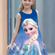 Resim Disney Frozen Gradyan Elbise Kızlar Elsa Prenses Buz Kraliçesi Yuvarlak Yaka Kolsuz Günlük Elbise 