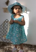 Resim Minizade Büyük Papatya Çiçekli Şapkalı Yazlık Kız Bebek Elbise 
