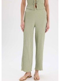 Resim Defacto Wide Leg Geniş Paça Beli Lastikli Basic Düz Bürümcük Pantolon D3570AX24AUGN1105 Yeşil 
