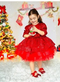 Resim H L Y Karol Tasarım Kırmızı Pullu Kız Bebek Elbisesi,doğum Günü Elbise,fotoğraf Çekim Elbise,0-12 Yaş Uygun Kırmızı 