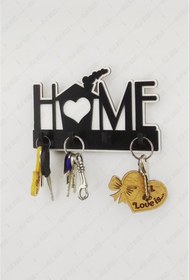 Resim Diji Wood Ev Figürlü Home Yazılı Ahşap Anahtar Askısı 