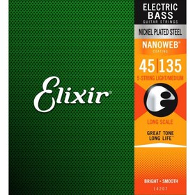 Resim Elixir 14207 Nanoweb Light Medium 5 Telli Bas Gitar Teli (45-135) 
