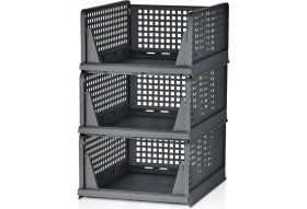 Resim 3 Adet Kayar Raf Elbise Dolap Içi Organizeri, Mutfak, Banyo, Çocuk Odası, Garaj ve Ardiye Için Üst Üste Dizilebilir Ünite, Kayar Raf Dolap Içi Kıyafet, Ev Aksesuarı Düzenleyici (Antrasit) 