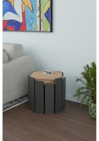 Resim Sekizgen Üçlü Zigon Sehpa Seti Sunta Yan Sehpa A.çam - Antrasit 