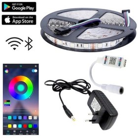 Resim 5 Metre 24v 60 Ledli Rgb İç Mekan Şerit Led 2a Plastik Adaptör Bluetoothlu Telefondan Led Kontrol Ün 
