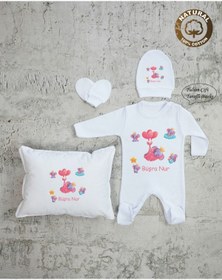Resim yzc home size dair... Ty K1002 Isimli Kız Bebek Yastık Tulum Şapka Eldiven Set 