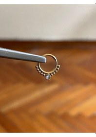 Resim 316 L Cerrahi Çelik Menteşeli Pırlanta Model Kıkırdak Helix Tragus Conch Özel Tasarım Piercing Gold 