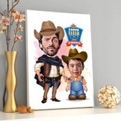 Resim Kovboy Baba ve Oğlu Karikatürlü Kanvas Tablo 