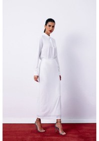 Resim Sateen Pul Payetli Midi Etek - Ekru-135198 Ekru 