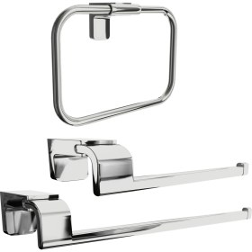 Resim Fndhome Paslanmaz Lux 3'lü Banyo Seti Kapaksız Kağıtlık Yuvarlak Havluluk Solo Havluluk 
