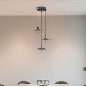 Resim Riolight Rustik1,retro1,vintage1 Gümüş Gri Fırçalı Patine 3xe27 Metal Sarkıt Avize Taban Çapı:30cm Gümüş - Gri 