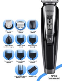 Resim GOLDMASTER Tetra 11 In 1 Islak Kuru Hızlı Şarj Lityum Batarya Çelik Bıçaklı Taşıma Kılıflı Erkek Bakım Seti 