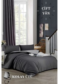Resim Ely Parker Kolay Ütü 180x200 Çift Kişilik Nevresim Takımı(Gri Lastikli Çarşaf+Yorgan Kılıfı+Y. Kılıfı) Antrasit 180 x 200 Antrasit 