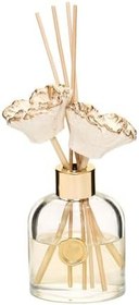 Resim 130 ml Elips Cam Şişe Gold Seramik Çiçek Taşlı Bambu Çubuklu Dark Amber Oda Kokusu 