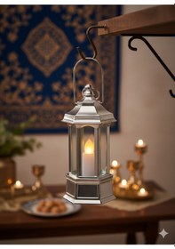 Resim Ramazan Ledli Dekoratif Fener Parlak Gümüş Renk 10 Cm Masa Ve Raf Süsü Diğer 
