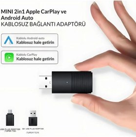 Resim Carplay Mini 2in1 Araç Kiti Kablosuz Carplay & Android Auto Adaptörü Hızlı Wifi 5.8ghz Bağlantı Bluetooth 