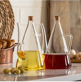 Resim Porsima 17558 Mantar Kapaklı Borosilikat 2li Cam Yağlık Sirkelik 600 ml 