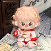 Resim Sevimli Peluş Bebek, Turuncu Saç, Kırmızı ve Beyaz Kıyafet, ve Altın Kurdelelerle - Yumuşak Sentetik Lif, Partiler, Doğum Günü ve Çiftler İçin Mükemmel Hediye (Kıyafet Dahil Değil) 