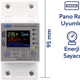 Resim Tomzn Akıllı Kaçak Akım Rölesi ve Voltaj Akım Koruyucu Röle Gerilim 80A Monofaz (10mA-99mA) 