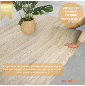 Resim Technosmart 60 500cm Kendinden Yapışkanlı Parke Görünümlü Premium Zemin Duvar Kağıdı Dolap Kaplama Krem 