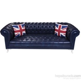 Resim Dark Blue Leather Chesterield 